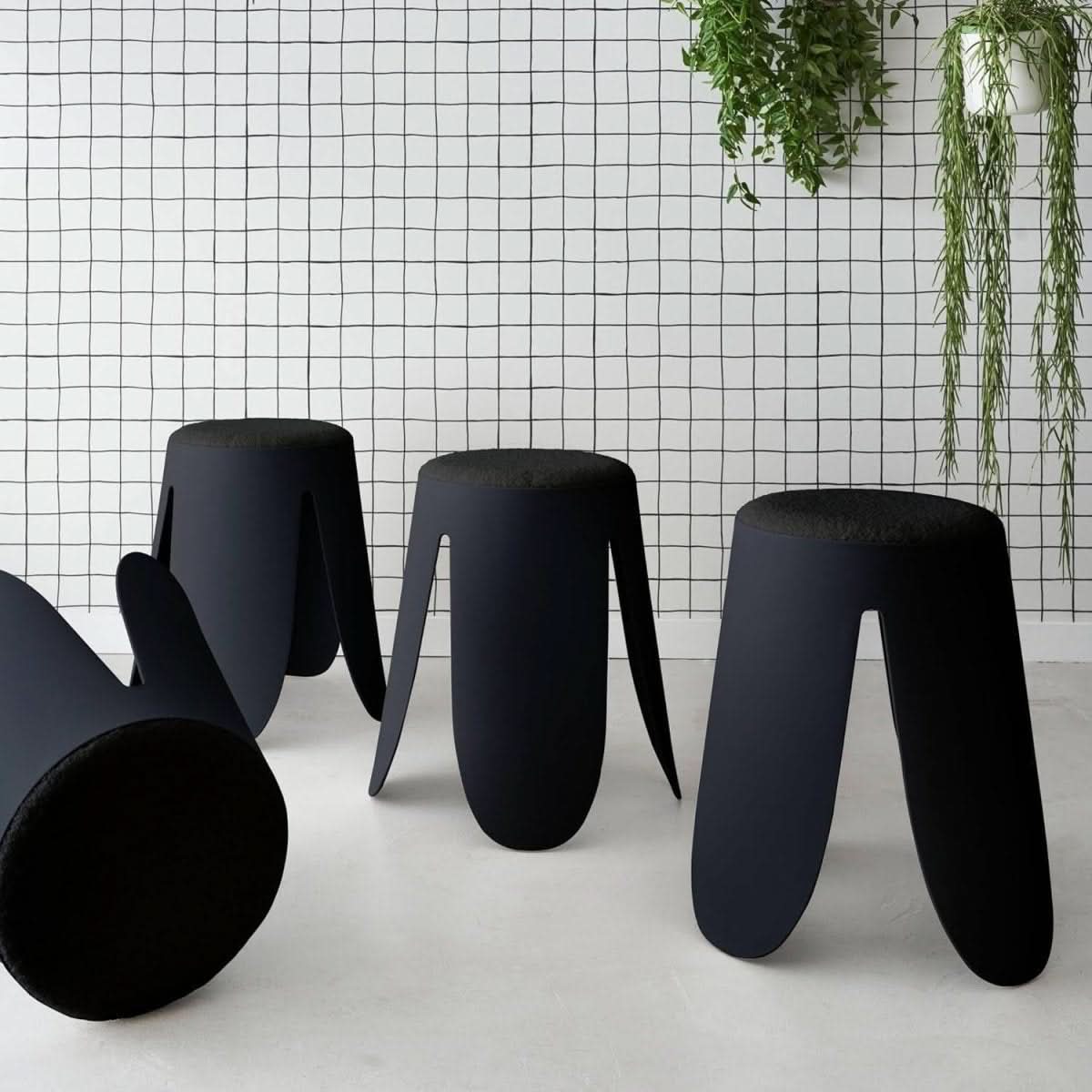 Tabourets Bouclette Noir Empilables | Gris - Designix Tabouret