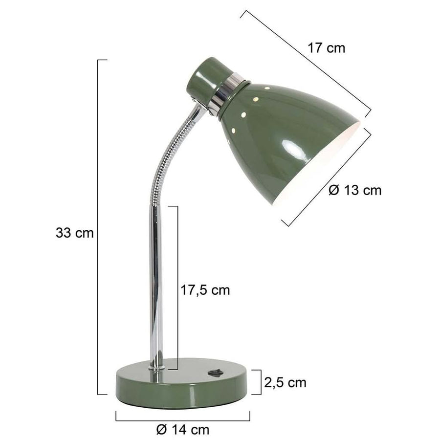 Schéma coté indiquant hauteur totale, diamètre du socle et dimensions de l'abat-jour