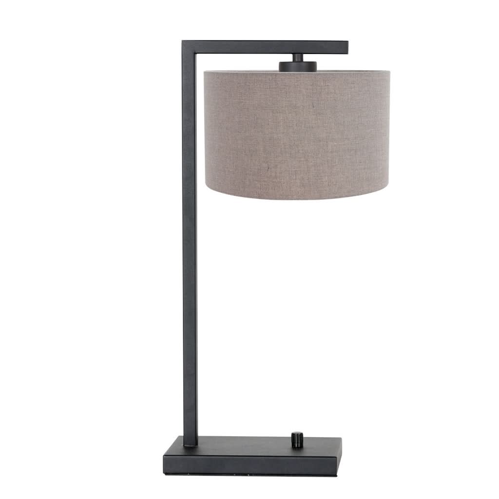 Lampe de table Poteau 7119ZW Noir + Abat-jour Gris en Lin | Designix - - https://designix.fr