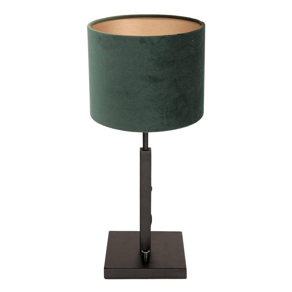 Lampe de table Poteau 8162ZW Noir + Abat-jour en velours vert | Designix - - https://designix.fr