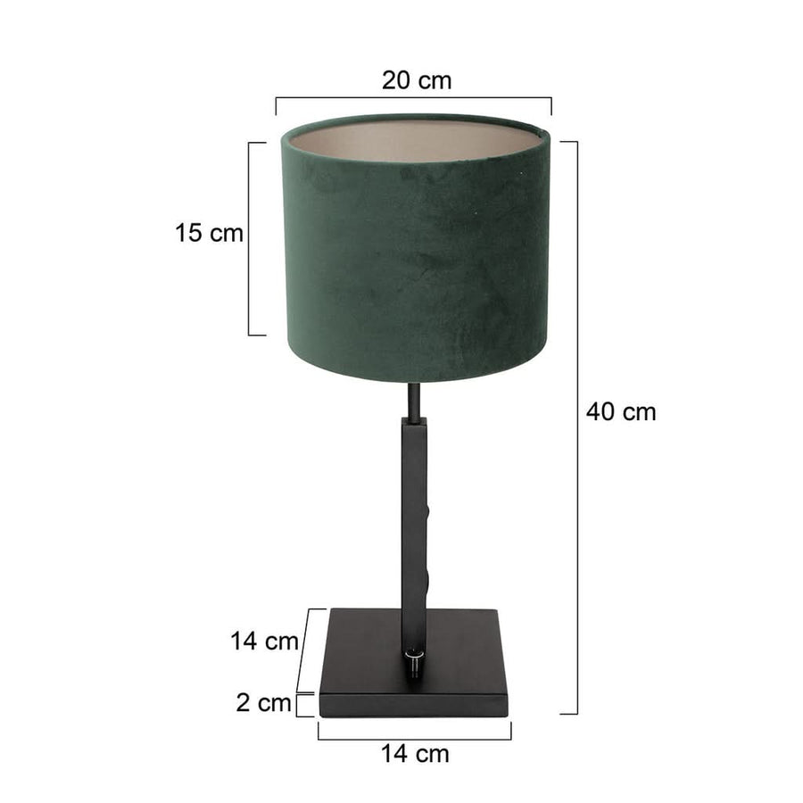 Schéma coté indiquant hauteur totale 40 cm, abat-jour 20 cm et base 14 cm.