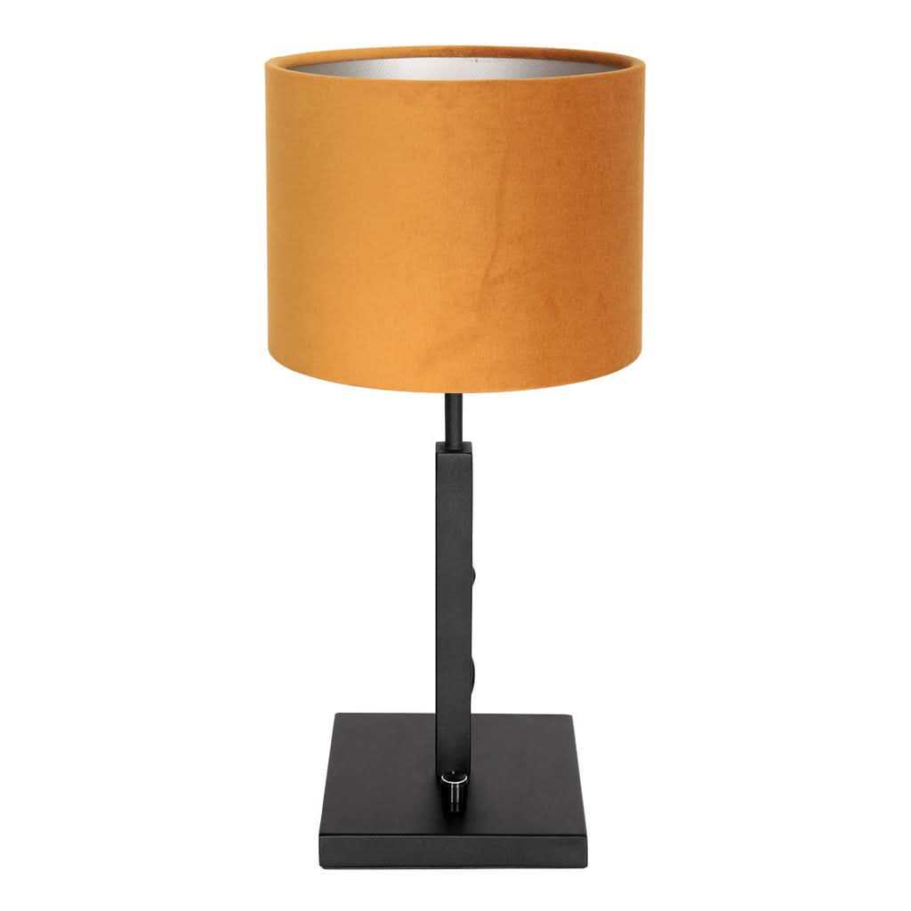 Lampe de table sur pied 8164ZW Noir + Abat-jour en velours doré | Designix - - https://designix.fr