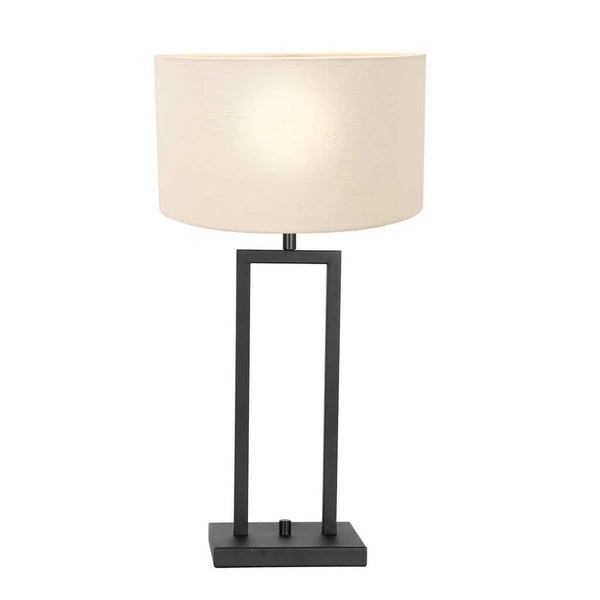 Lampe Table Métal Noir Lin Blanc