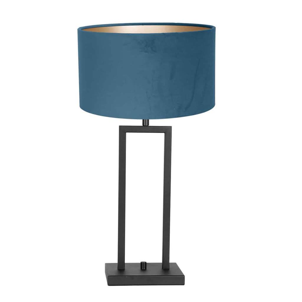 Lampe de table Poteau 8215ZW Noir + Abat-jour Velours Bleu | Designix - - https://designix.fr