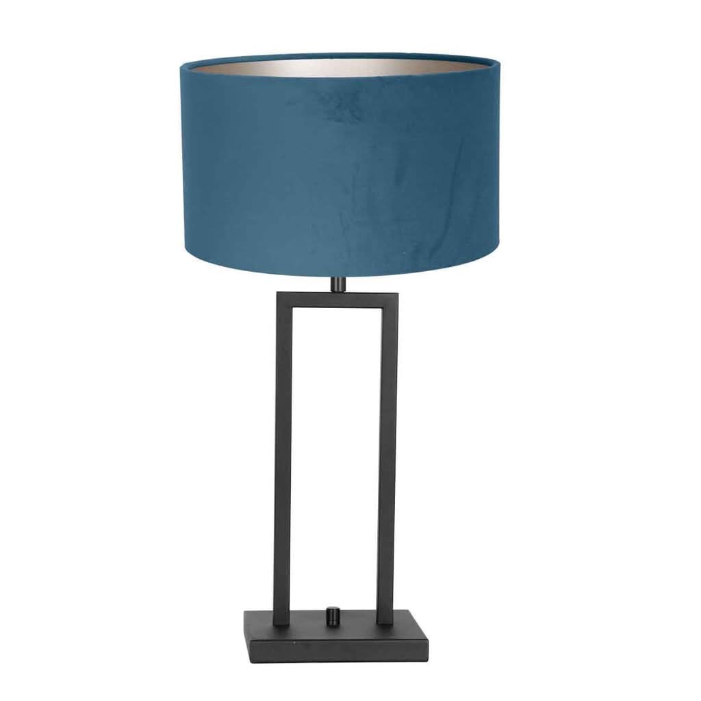 Lampe de table Poteau 8215ZW Noir + Abat-jour Velours Bleu | Designix - - https://designix.fr