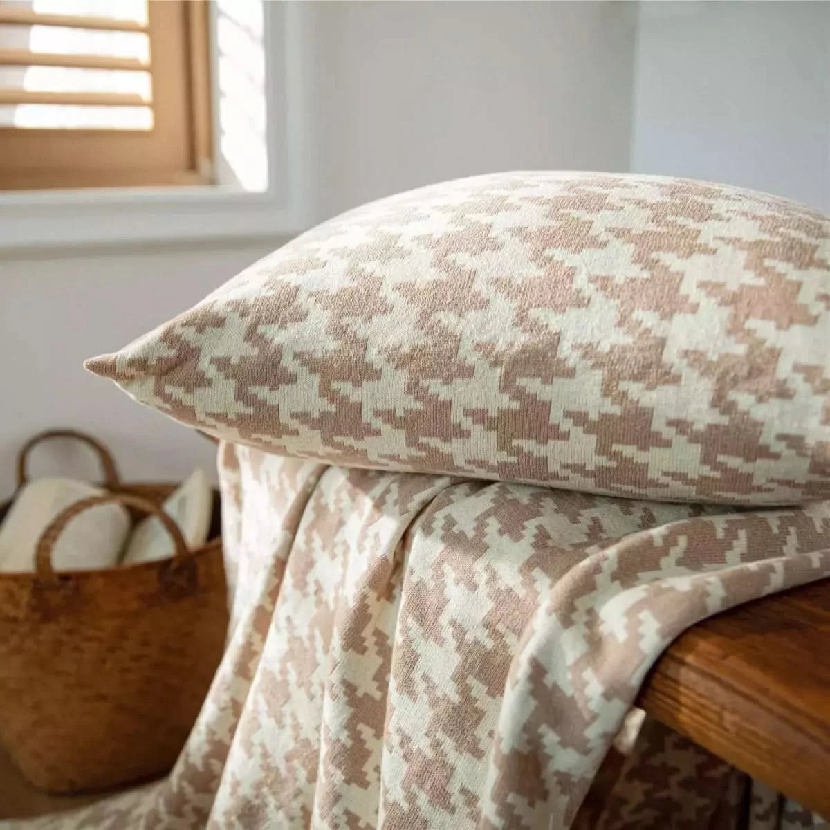 Taie d'Oreiller Carré | Houndstooth - Designix Taies d'oreiller Champagne 45x45cm