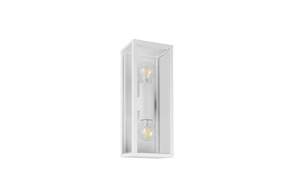 Vue de trois quarts du luminaire blanc avec ampoules LED à filament