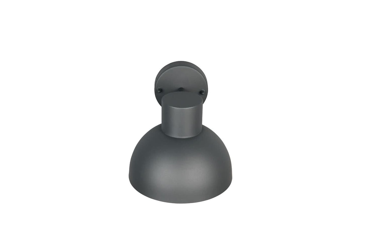Vue plongeante du luminaire mural, dôme bombé et col cylindrique anthracite.