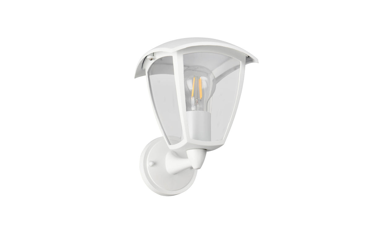 Profil du luminaire blanc éteint, ampoule transparente et support mural