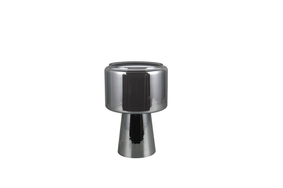 Présentation du design complet, verre cylindrique et piètement évasé chromé