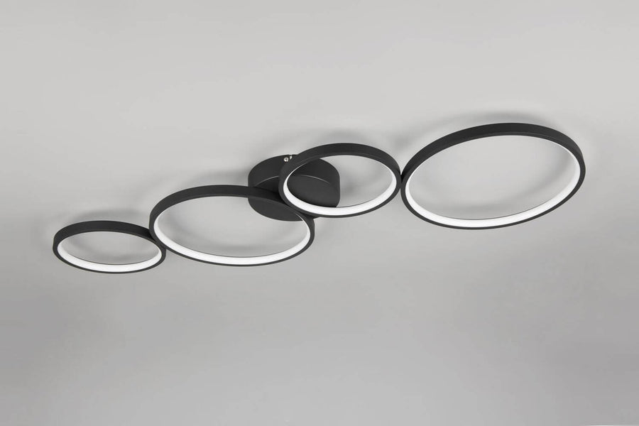 Plafonnier Rondo noir mat, L 97 cm