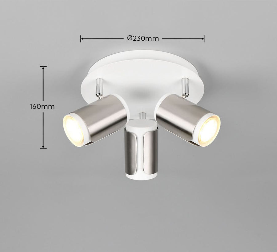 Schéma de dimensions du spot plafond : diamètre 230 mm et hauteur 160 mm.