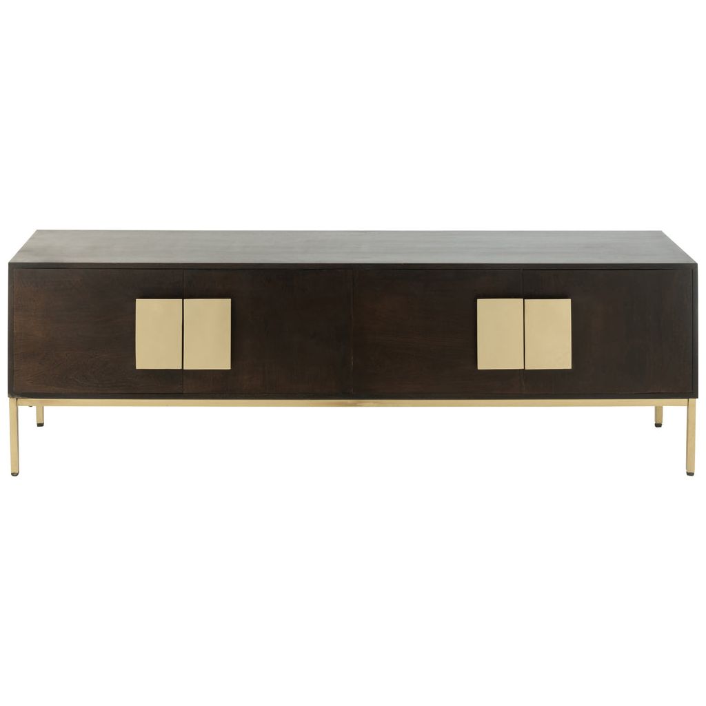 Meuble TV 2 portes en bois de manguier/fer marron/or | Designix - - https://designix.fr