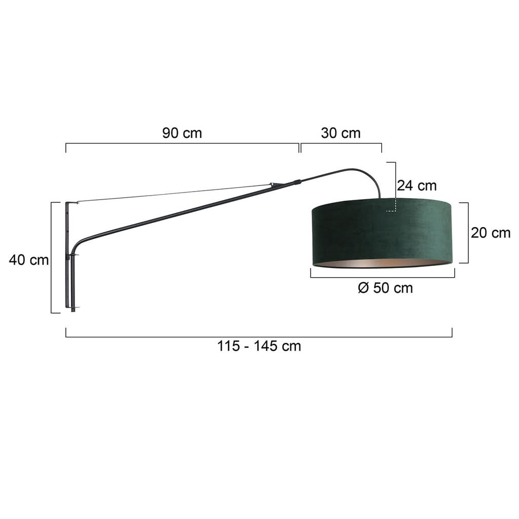 Dimensions de l'applique murale arc 8133ZW (portée 115-145 cm, Ø50) — Designix