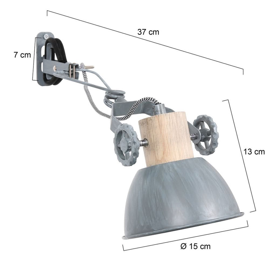 Schéma coté indiquant 37 cm de saillie, 13 cm de hauteur et Ø 15 cm.