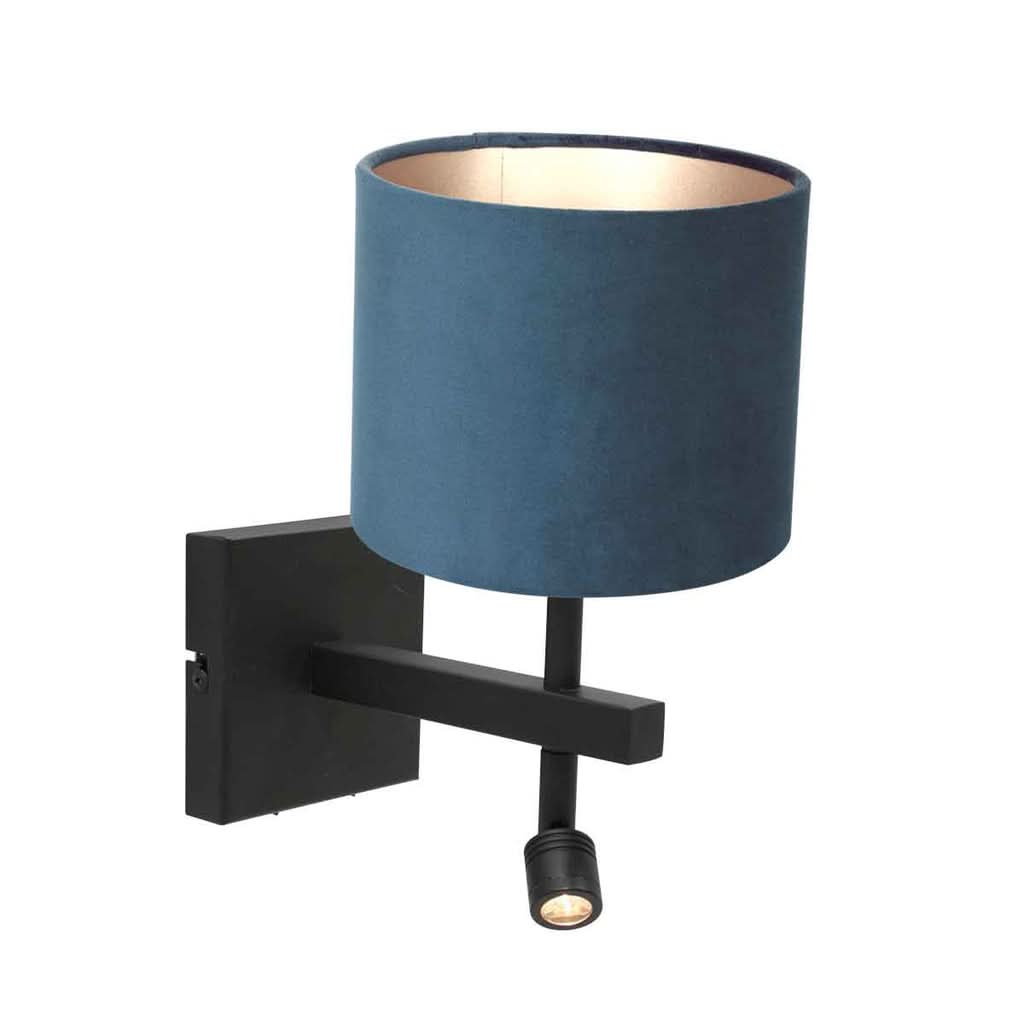 Applique murale Stang 8208ZW Noir + Abat-jour Velours Bleu | Designix - - https://designix.fr