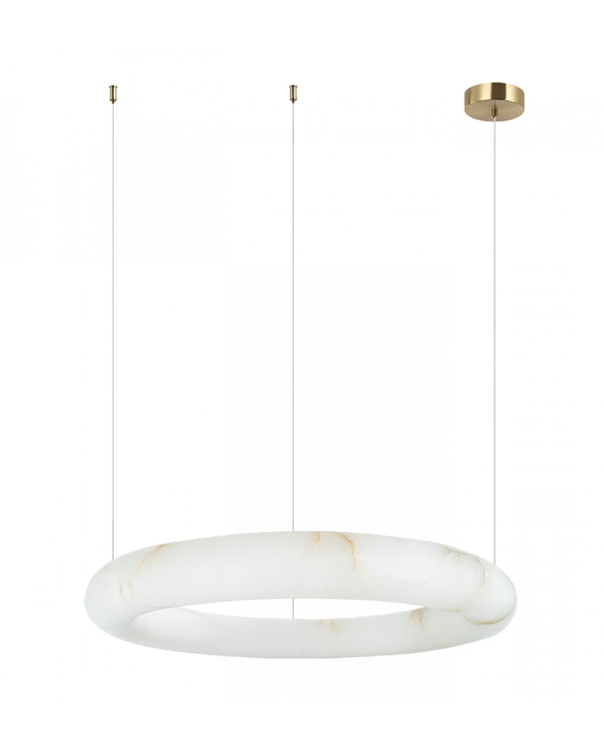 Produit de face sur fond blanc, anneau lumineux et support en laiton doré visible