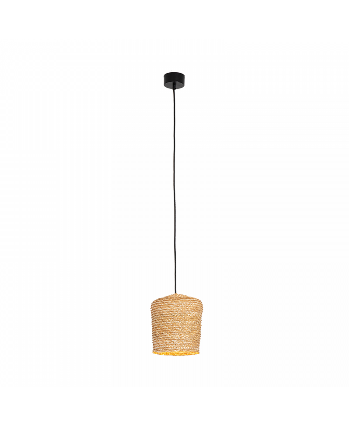 Photo produit sur fond blanc d'une suspension avec rosace noire et corde tressée