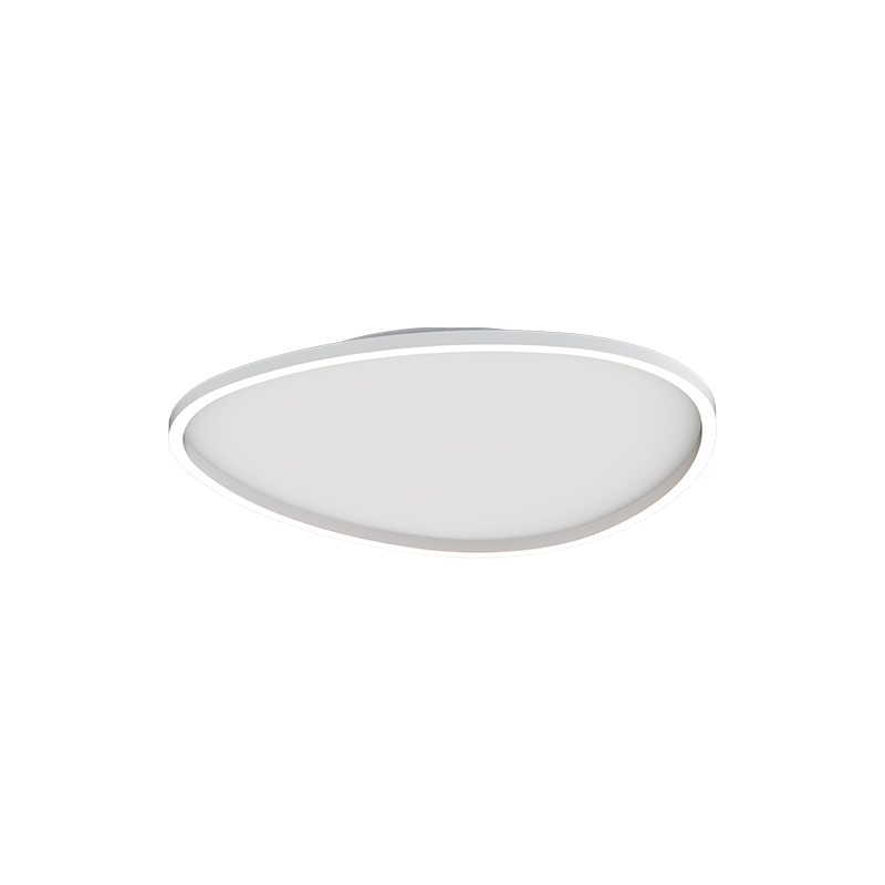 Plafonnier ovale blanc mat photographié de trois quarts sur fond blanc