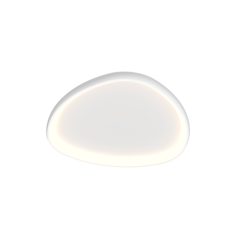 Détail du bandeau lumineux périphérique et du diffuseur blanc mat.