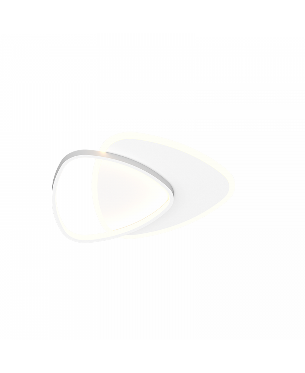 Vue rapprochée du plafonnier blanc, diffusant une lumière chaude uniforme sur fond neutre.