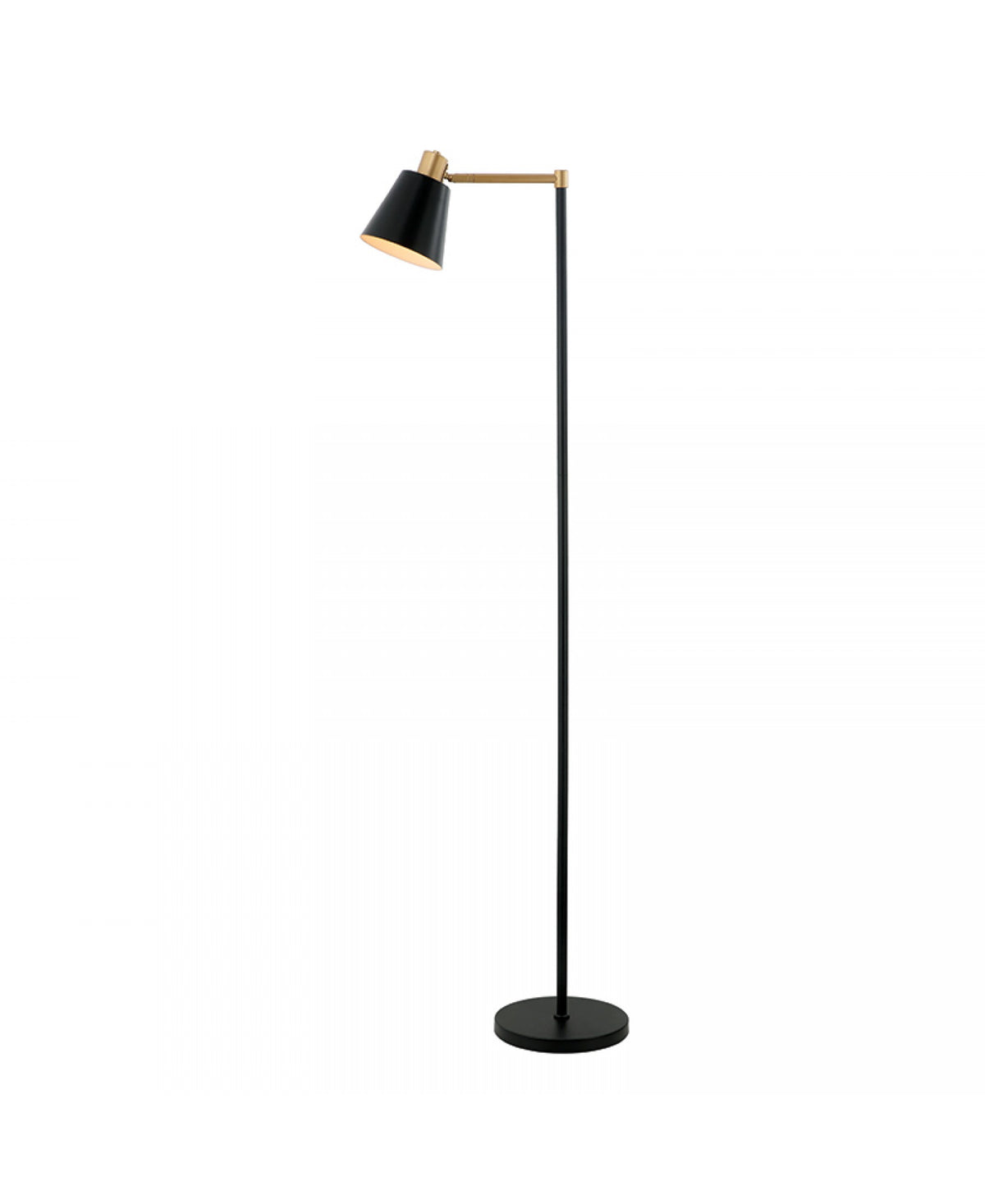 Second packshot du lampadaire vu de face, pied rond noir et tige fine