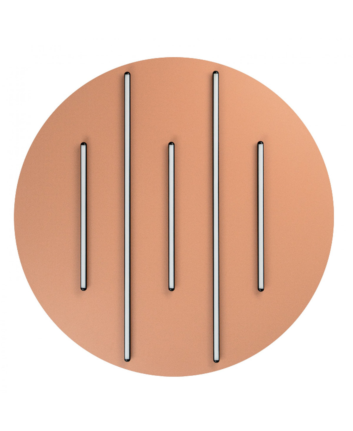 Détail des tubes LED noirs fixés sur le disque terracotta, face éteinte