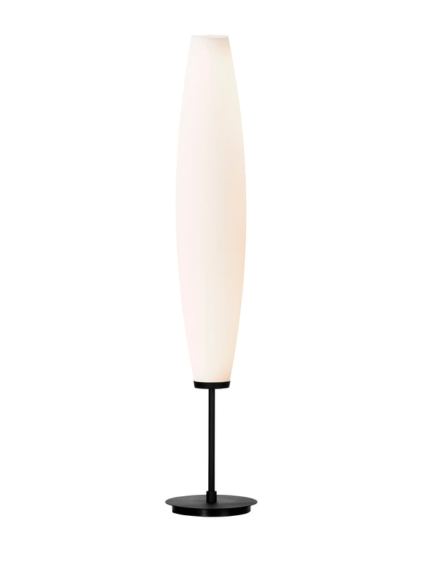 Lampadaire Zenta, noir structuré et verre opale