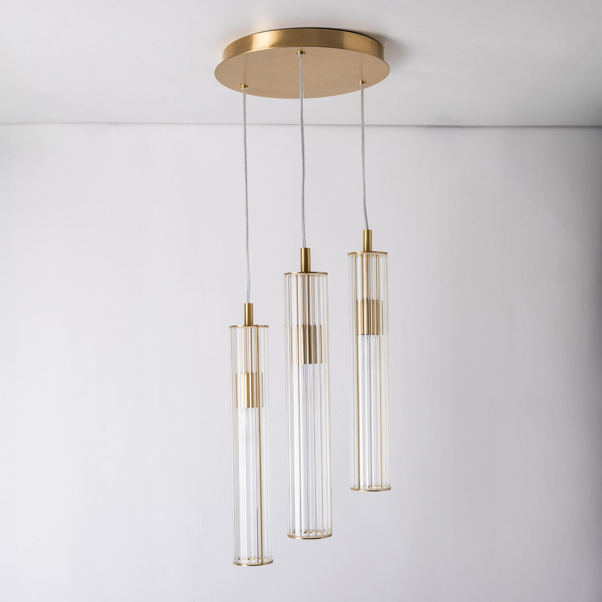 Suspension Aria 3 lumières laiton brossé, verre
