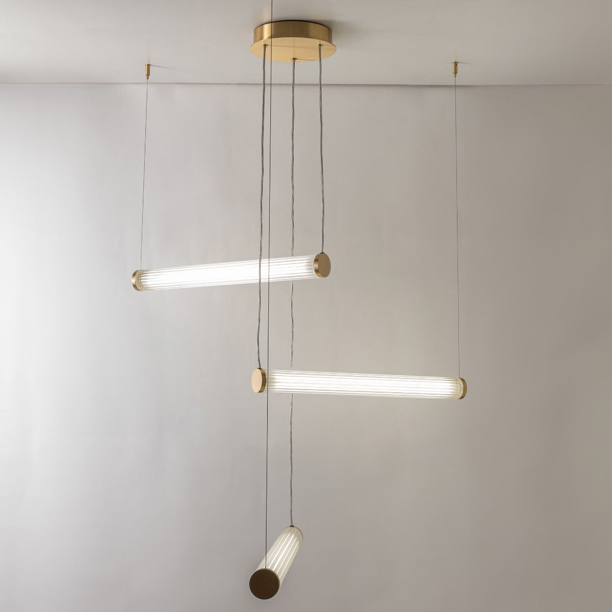 Suspension Como laiton brossé, verre, H 129 cm