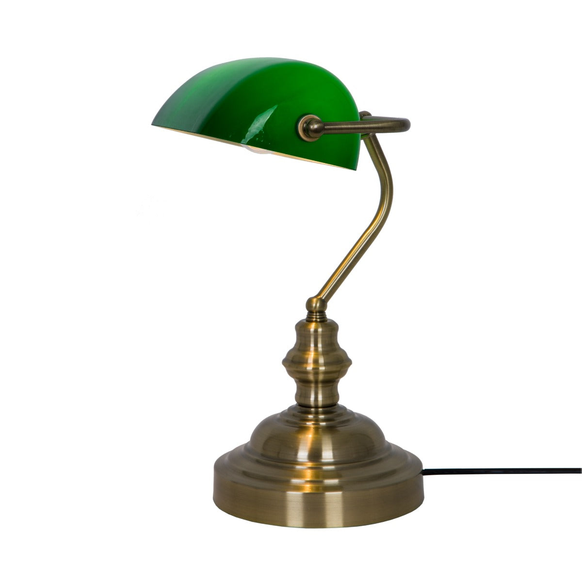 Lampe de bureau Edes laiton vieilli et verte, verre
