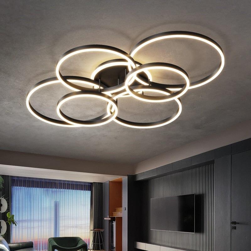 Anneaux LED Lustre Ajustable | Ena - Designix Plafonnier Noir | 2 têtes Blanc Chaud