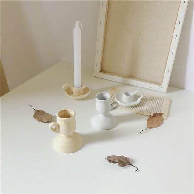 Bougeoir à Main | Rustique - Designix Bougeoirs 3 x 7.5 cm | Beige