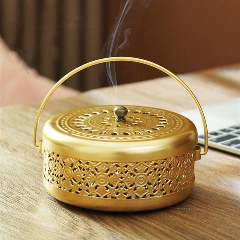 Brûleur d'Encens Oriental | Zen Sculpté - Designix Porte encens Bronze | 13.5 x 14 cm