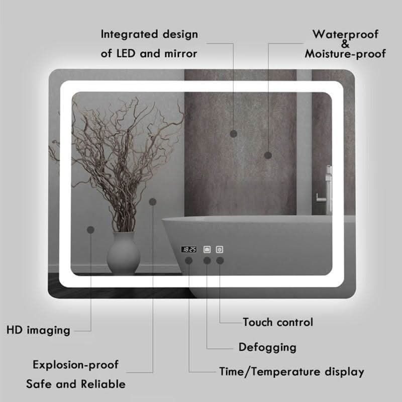 Miroir Salle de Bain LED Tactile | Miroir Sérénité - Designix Miroir 3 Couleurs | 70 x 50cm | Horloge | HP Bluetooth