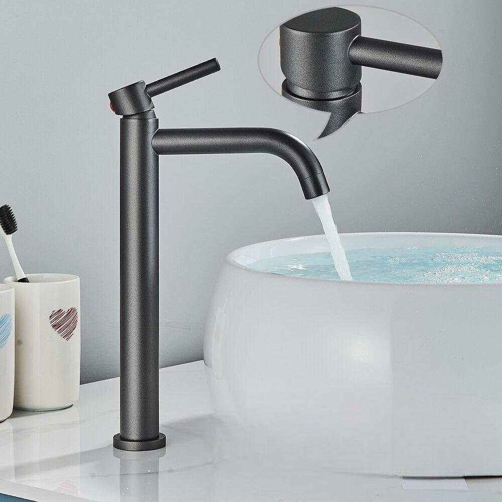 Mitigeur Lavabo Bec en Cascade | Éclat Brillant - Designix Mitigeur Lavabo Gris Foncé
