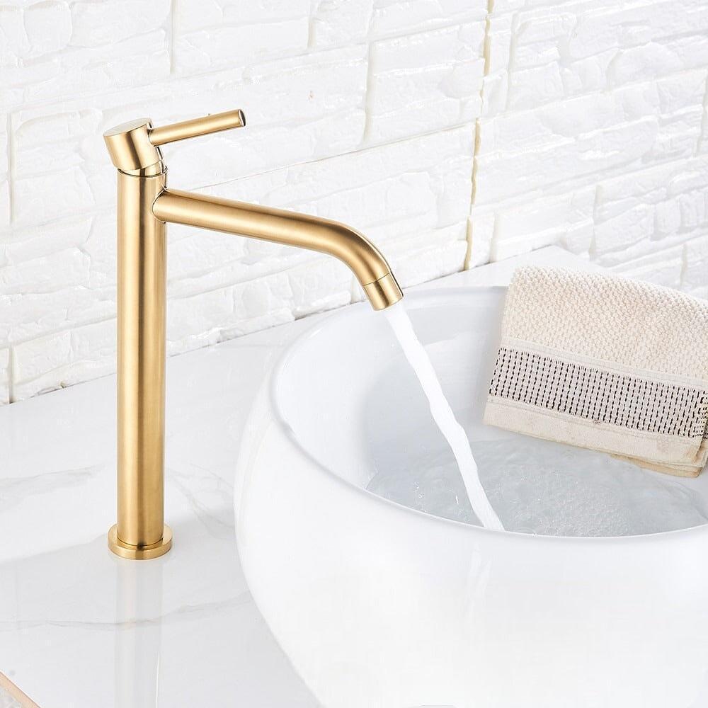 Mitigeur Lavabo Bec en Cascade | Éclat Brillant - Designix Mitigeur Lavabo Or Brossé