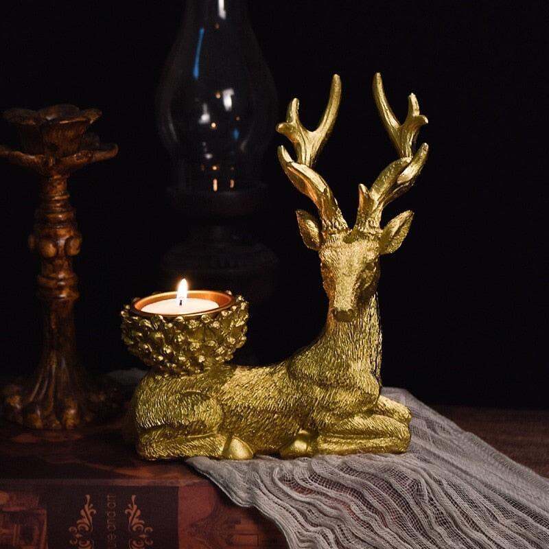 Porte - Bougies Cerf Doré | Rocher - Designix Bougeoirs Doré