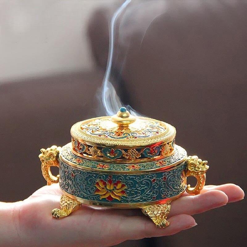 Porte Encens Tibétain | Arôme Subtil - Designix Porte encens Bleu | 7 x 10.6 cm