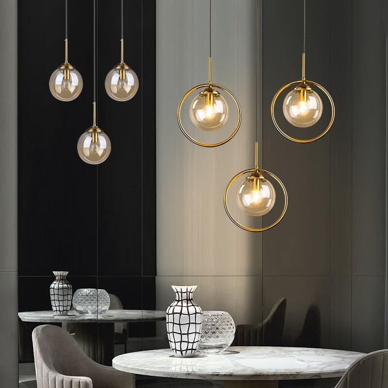 Lampadaire design moderne led doré à boule en verre