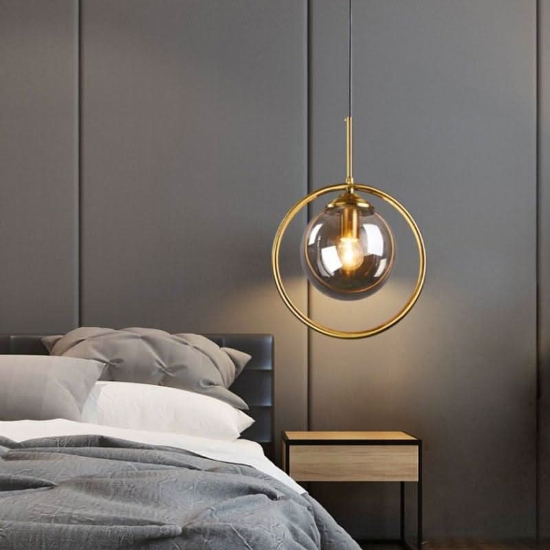 Suspension Luminaire Boule Verre | Sphère Céleste - Designix Suspension luminaire Or | Ambre | Avec Anneau