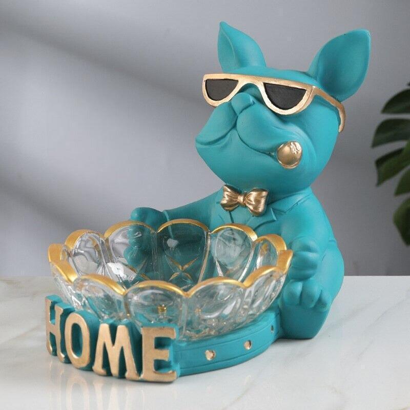 Vide Poche Design Bouledogue | Buster - Designix Vide poche Bleu Plateau en Verre