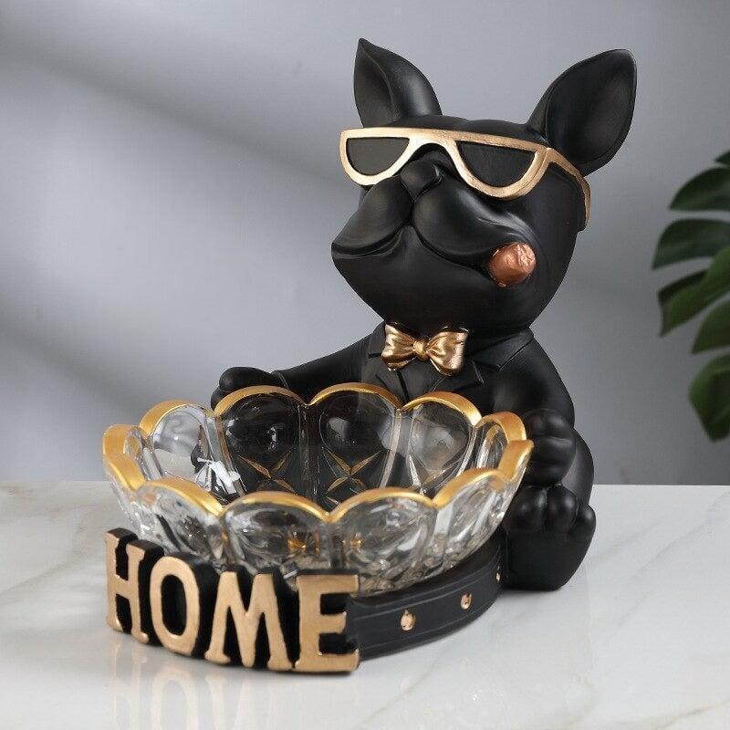 Vide Poche Design Bouledogue | Buster - Designix Vide poche Noir Plateau en Verre
