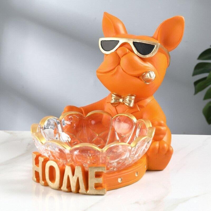 Vide Poche Design Bouledogue | Buster - Designix Vide poche Orange Plateau en Verre