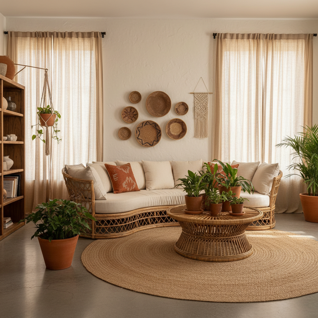 Matériaux naturels : bois, lin et rotin pour un intérieur authentique