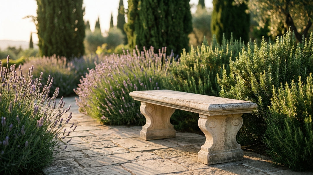 Banc pierre reconstituée jardin extérieur — banc pierre granit travertin pierre naturelle pour terrasse | Designix