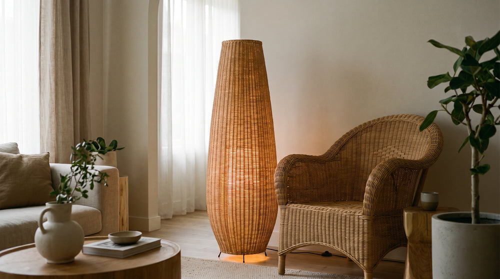Lampadaires en osier pour salon