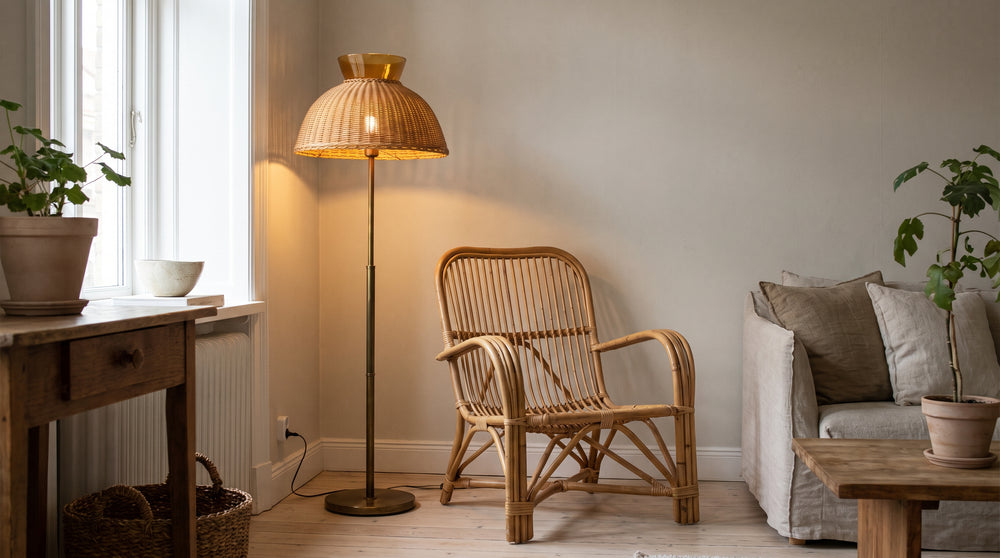 Lampadaires en rotin vintage