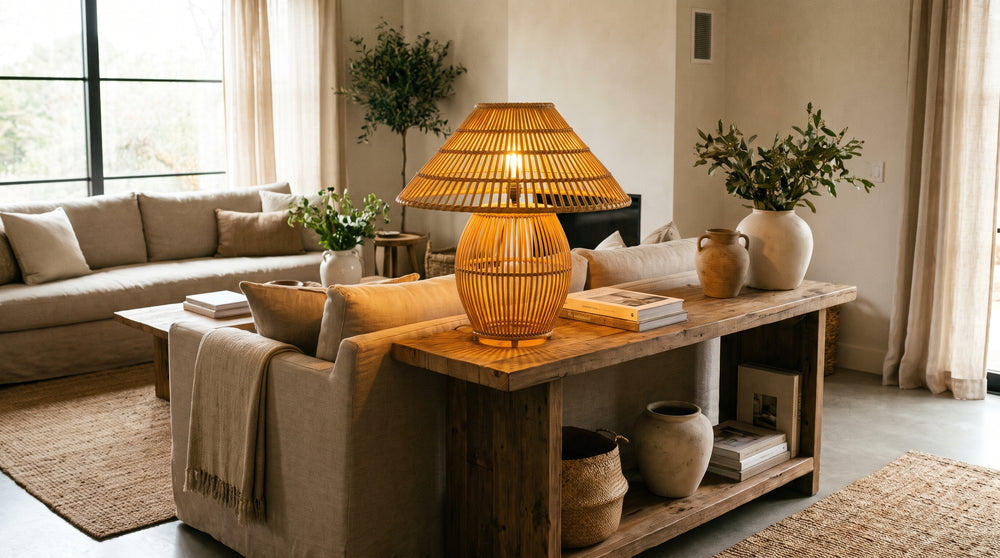 Lampes à poser en bambou et rotin