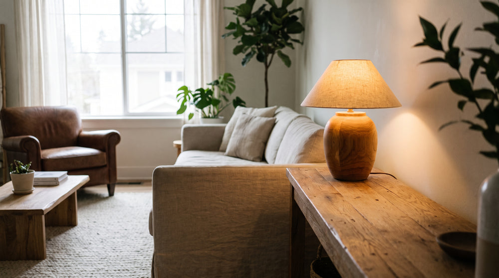Lampes à poser en bois coloris beige